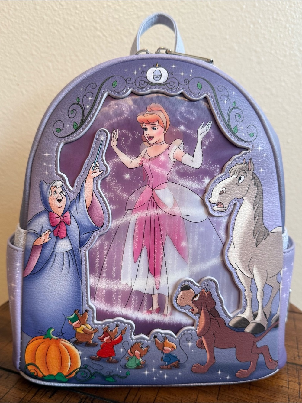Loungefly Cinderella Mice & Pumpkins Mini Backpack in Purple with Orange Accents